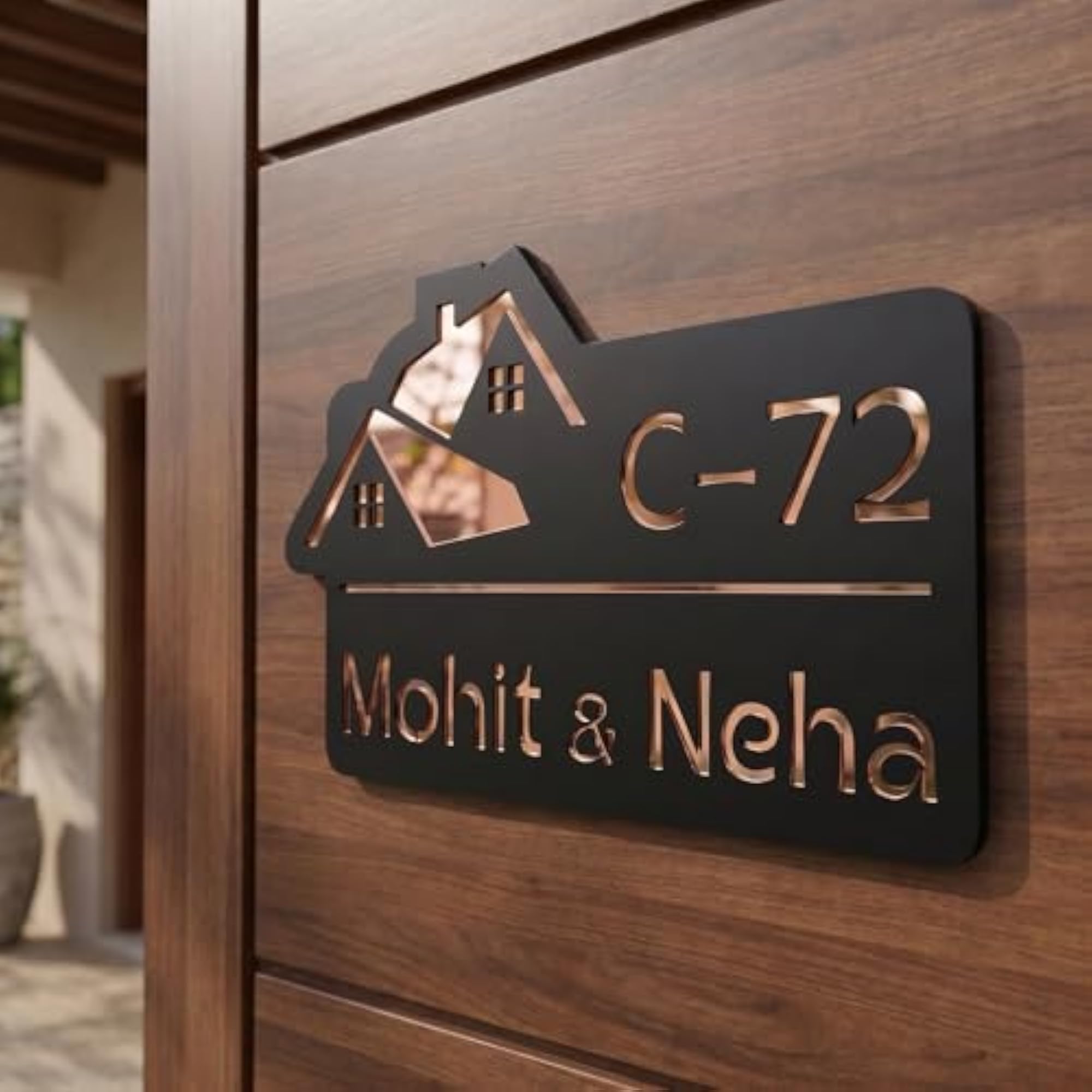 Modern Acrylic & Wooden Door Plate with House Number, Waterproof